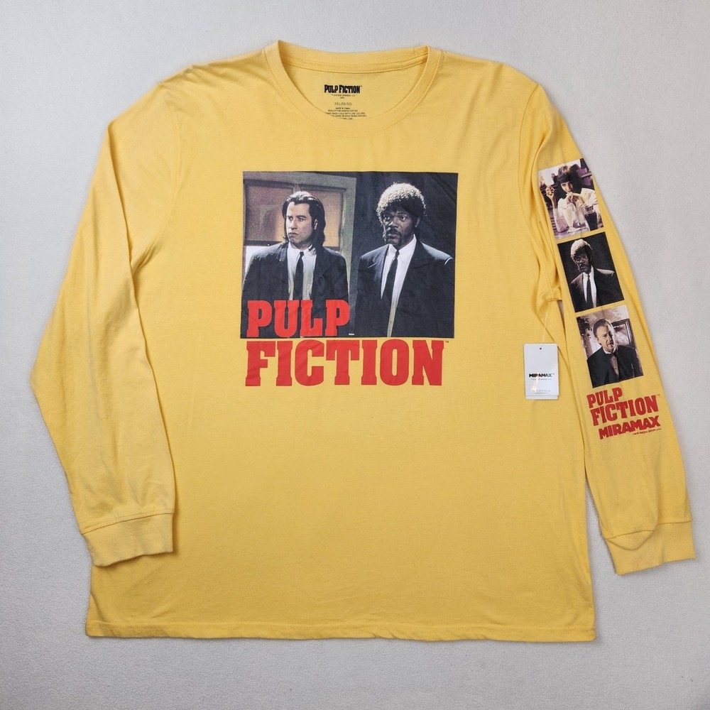 Miramax Pulp Fiction Long Sleeve Shirt Mens 2XL Yellow‎ Movie Graphic Tee NEW